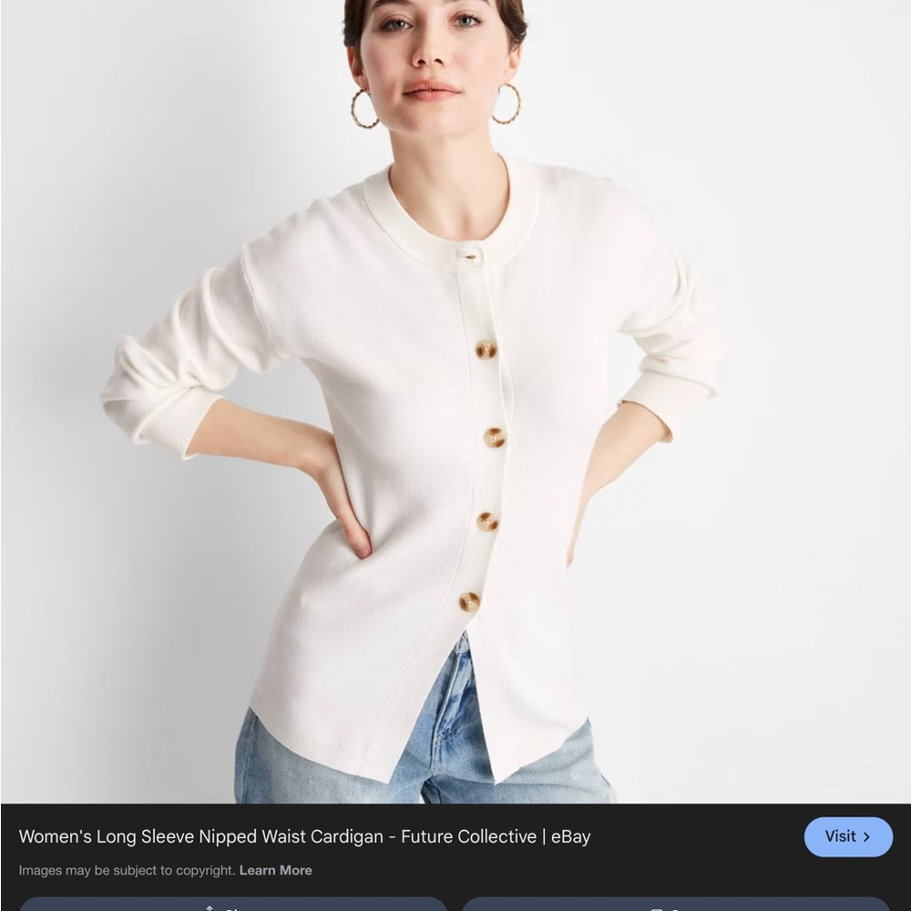 Future Collective Women's White Long Sleeve Cardigan NWT small cottagecore soft